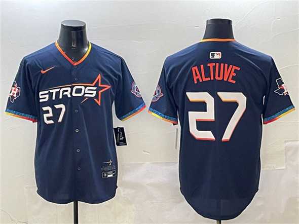 Men%27s Houston Astros #27 Jose Altuve Navy 2025 City Connect With Texas Patch Limited Stitched Jersey->houston astros->MLB Jersey